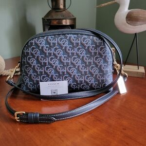 Coach CF343 Madi Dome Monogram Blue Coated Canvas Crossbody Bag